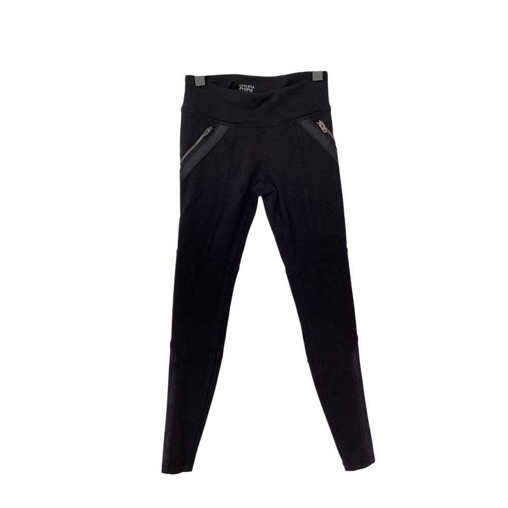 Athleta Girls Stretch Ponte Luxe Faux Leather Black Leggings Black Size XS/6